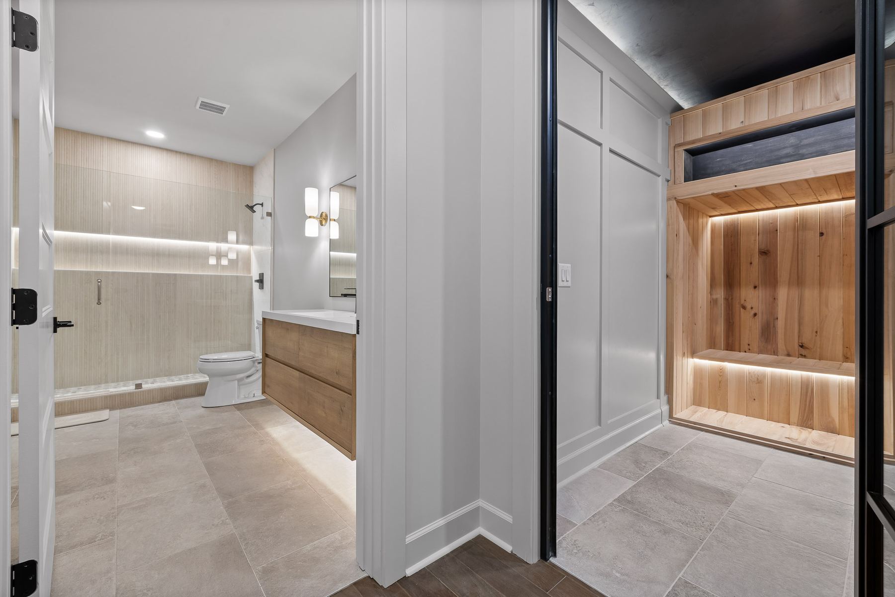 550 Martha Way LED built-in wall fireplace and wine cellar door
